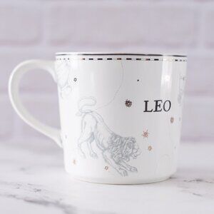 Large William Sonoma Leo Zodiac Coffee Mug  |  White Gray with Gold Detail